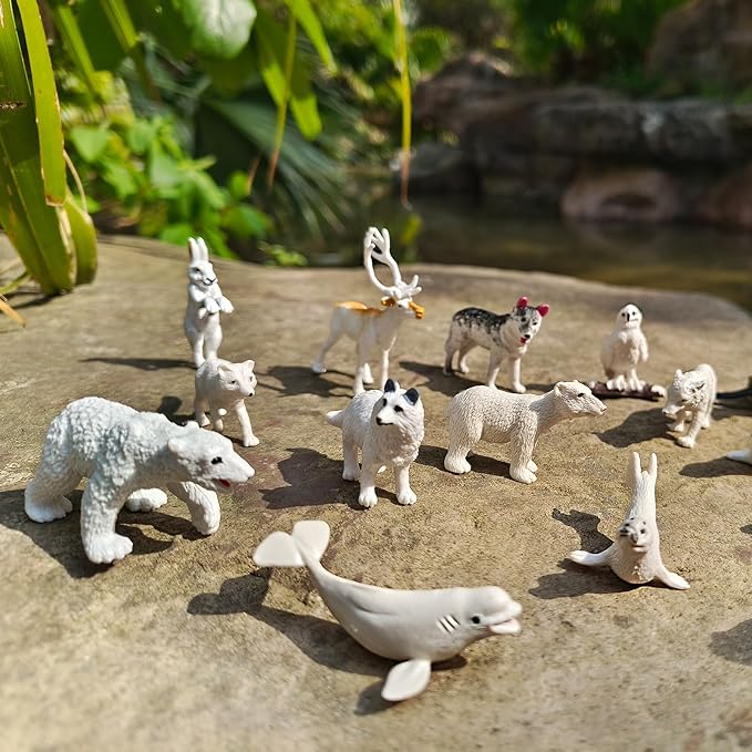 26Pcs Arctic Animal Figures - Polar Animal Toys Figurines with Penguins Arctic Fox Wolf Polar Bear Reindeer - Miniature Toys Cake Topper Christmas Birthday Gift for Kids & Toddlers-PurrikoPets