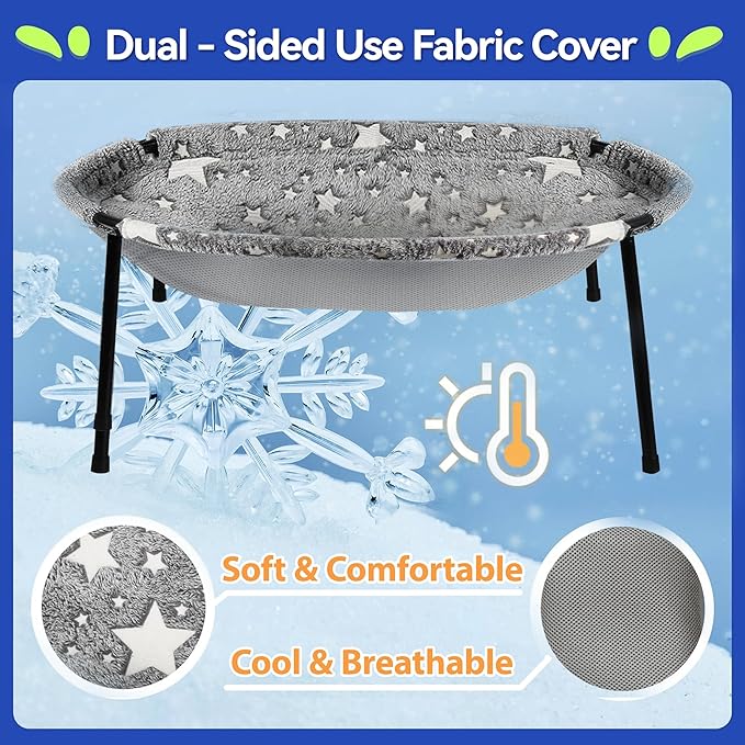 Elevated Cat Bed, Glow-in-The-Dark Fabric Cat Hammock Bed for Large Indoor Cats, Machine Washable & Breathable Cover, Tool Free Easy Assembly, up to 66Lbs (Gray, L)-PurrikoPets