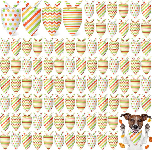 100 Pieces Fall Dog Bandanas Bulk Colorful Autumn Bandanas for Dogs with Polka Dot Stripe Wave Patterns for Pets Doggies Fall Autumn Thanksgiving Party Costume Accessories-PurrikoPets