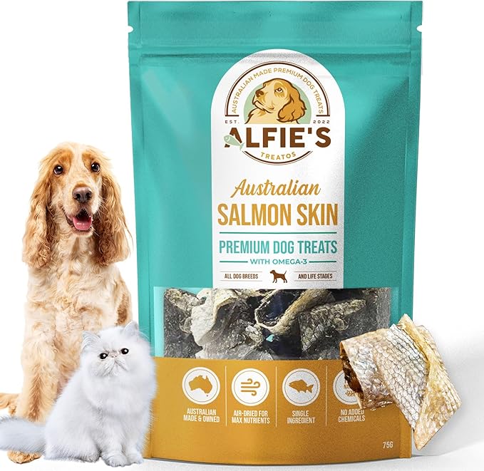 ALFIE'S TREATOS Salmon Skin Treats for Dogs & Cats (2.65 oz), Air-Dried Fish Skin Dog Treats, Omega-3 Food Topper & Training, Single Ingredient, Freeze-Dried Alternative-PurrikoPets