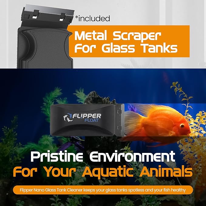 FL!PPER Flipper Cleaner Float - 2-in-1 Floating Magnetic Aquarium Glass Cleaner - Fish Tank Cleaner - Scrubber & Scraper Aquarium Cleaning Tools - Floating Fish Tank Cleaner, Standard-PurrikoPets