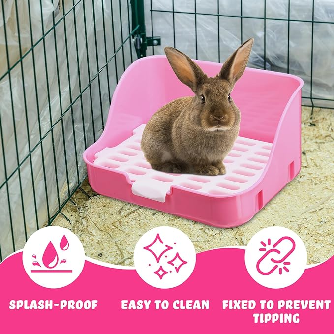 15 Pcs Rabbit Starter Kit Small Rabbit Litter Box Animal Grooming Kit Bunny Toys Bowl Blankets with Cleaning Set for Guinea Pig Accessories(Pink)-PurrikoPets