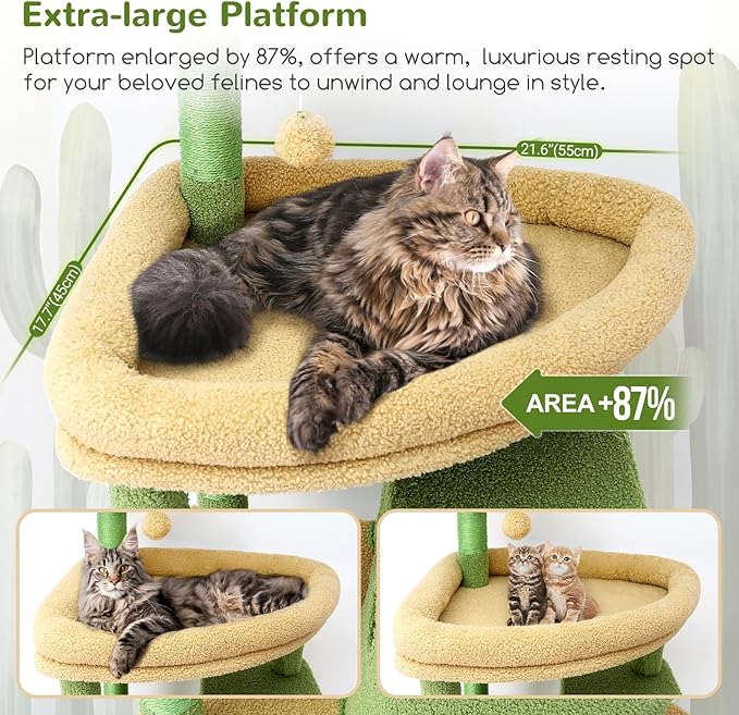 Globlazer Cactus Giant Cat Tree, 83 inch Cat Tree for Indoor Cats Large Adult, XXL Cat Tower with 9 Scratching Posts for 20lb+ Heavy Duty Large Adult Cats, F83, Green-PurrikoPets