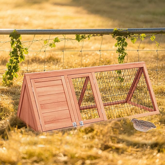 A-Frame Quail Coop,Wooden Quail Cage Indoor Outdoor,Triangle Rabbit Hutch with 2 Doors & Ventilating Wire for Small Animals,Sold by XilishppEcxEco (Ntural Wood)-PurrikoPets
