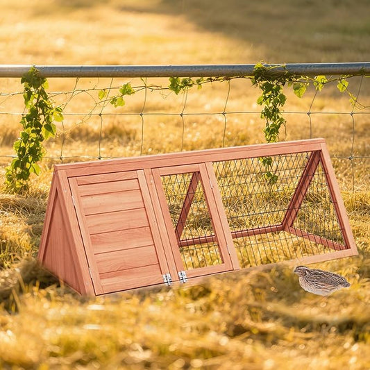 A-Frame Quail Coop,Wooden Quail Cage Indoor Outdoor,Triangle Rabbit Hutch with 2 Doors & Ventilating Wire for Small Animals,Sold by XilishppEcxEco (Ntural Wood)-PurrikoPets