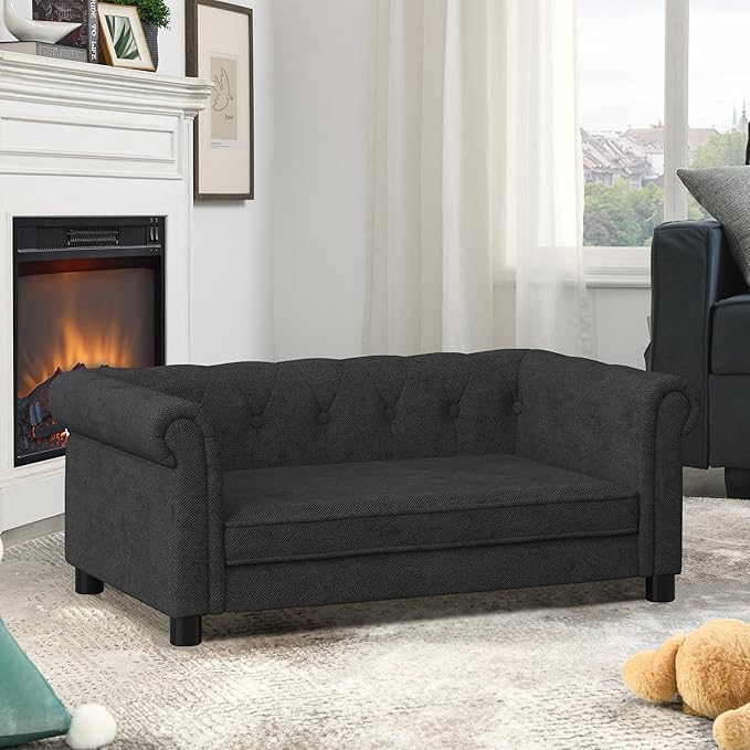 Dog Sofa Couch for Medium to Large Dogs, Memory Foam Pet Sofa Couch with Washable Fabric, Durable Elevated Dog Bed with Legs, Removable Cushion for Medium and Large Dogs, Black-PurrikoPets