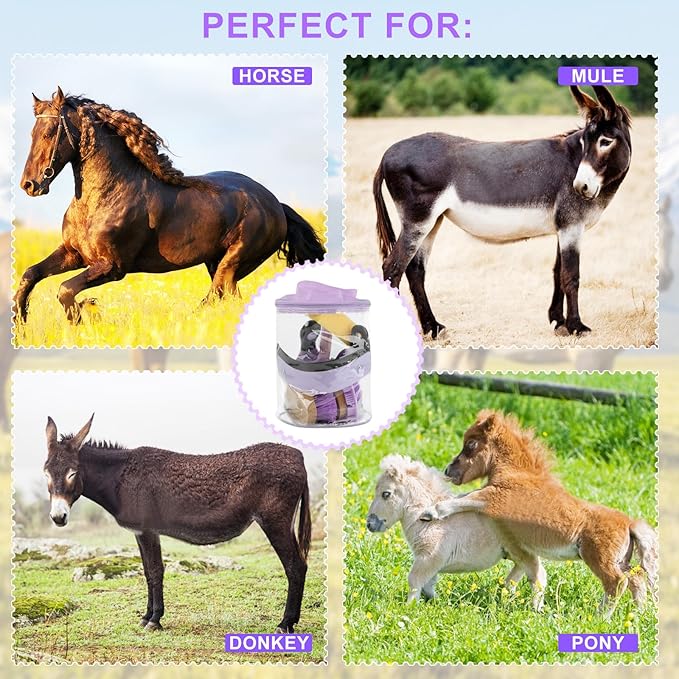 9 Pieces Grooming Kit with Tote Bag, Sweat Scraper, Sponge, Hoof Pick, Curry Comb for Horse Riders Beginners (Purple)-PurrikoPets