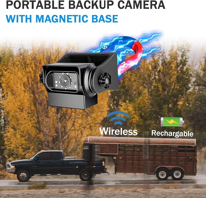 EWAY WiFi Magnetic Hitch Wireless Backup Rear/Front View Camera Rechargeable Battery for Easy Hitching of Gooseneck Horse Boat Travel Trailer/Fifth Wheels/RV/Camper Reverse for iPhone iPad Android-PurrikoPets