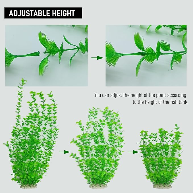23.6 Inch Tall Aquarium Plants – Large Lifelike Artificial Fish Tank Decorations, Fish Tank Plants Plastic，2 Pcs Adjustable Length, Durable & Safe for Freshwater/Saltwater Aquariums (Green (Style A))-PurrikoPets