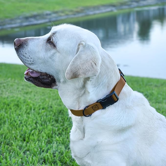 Dogline Biothane Waterproof Dog Collar with Quick Release Buckle Strong Coated Nylon Webbing with Odor- Proof for Easy Care Easy to Clean Fits Small Medium Large Dogs, Coyote Brown 1" W 15-25" L-PurrikoPets