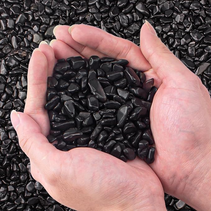3 Lb Black Obsidian Crushed Stone Crystal Chips Bulk, Betta Fish Tank Gravel Rocks Irregular Shaped Marbles Pebbles for Aquarium, Vase Fillers, Succulent Plants Decor-PurrikoPets