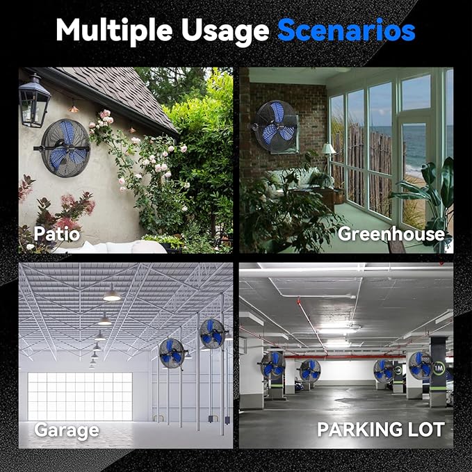 2600 CFM 14 inch Outdoor High Velocity Wall Mounted Fan, 3-Speed Metal Fans with IP44 Enclosure Motor, Industrial Grade Weatherproof Wall Fan for Patio, Greenhouse, Garage, and Gazebo-PurrikoPets