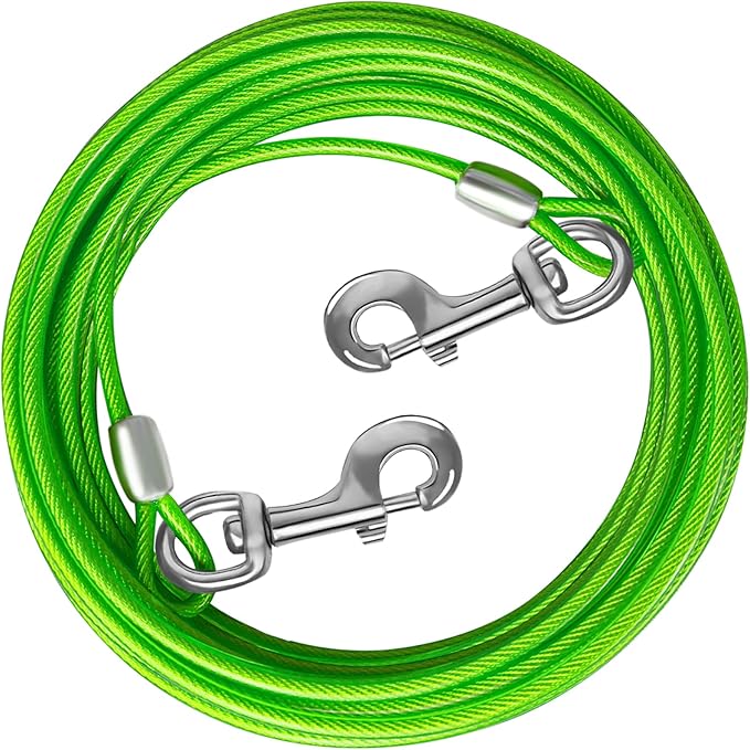 Dog Tie Out Cable 10/15/20/25/30 FT Runner for Yard Steel Wire Cable with Durable Superior Clips Green Chains for Outside Dog Lead for Large Up to 165 Lbs-PurrikoPets