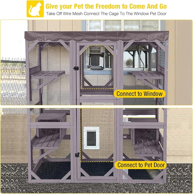Aivituvin Catio Outdoor Cat Enclosure Large Cat House for Mulitiple Cats Walk in Kitty Cage with Tarp Roof 70"-PurrikoPets