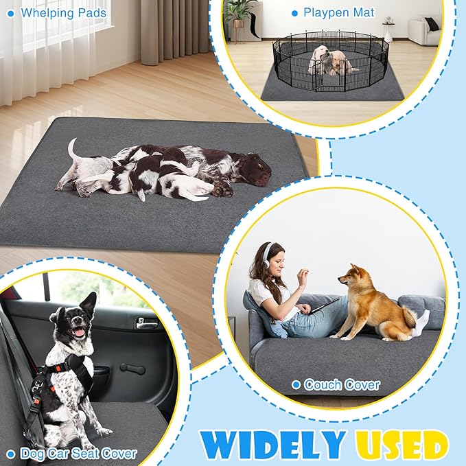 2 Pack Extra Large Washable Pee Pads for Dogs 72"x72" Reusable Dog Mat for Floor Non-Slip Waterproof Pee Pads for Dogs Fast Absorbent Pet Whelping Pads Puppy Playpen Mat for Incontinence, Housebreak-PurrikoPets