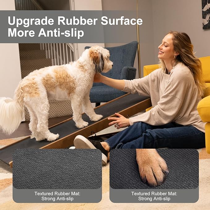 ABORON Dog Ramp,Adjustable Folding Pet Ramp for Bed,Couch,SUV - High Traction Portable Rubber Paw Ramps,Great for Small & Large Old Dogs & Cats, Supports up to 200 lbs,55''Long-PurrikoPets