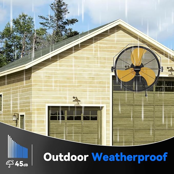 2600 CFM 14 inch Outdoor High Velocity Wall Mounted Fan, 3-Speed Metal Fans with IP44 Enclosure Motor, Industrial Grade Weatherproof Wall Fan for Patio, Greenhouse, Garage, and Gazebo-PurrikoPets