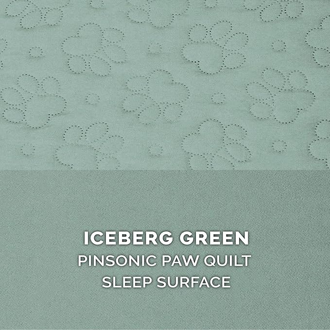 Furhaven Cooling Gel Dog Bed for Large Dogs w/ Removable Bolsters & Washable Cover, For Dogs Up to 95 lbs - Pinsonic Quilted Paw L Shaped Chaise - Iceberg Green, Jumbo/XL-PurrikoPets