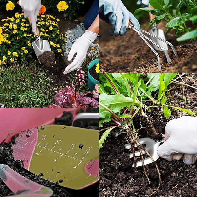 13-Piece Garden Tools Set with Tote Bag & Apron, Repotting Mat - Stainless Steel Heavy Duty Planting Kit, Ergonomic Non-Slip Handles - Gardening Gift for Women, Mom, Home Gardeners-PurrikoPets