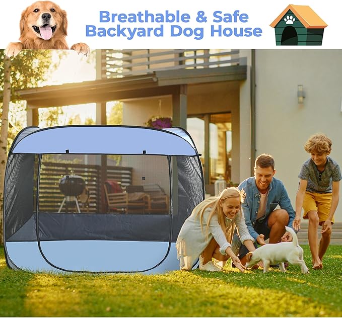 EighteenTek XLarge Popup Portable Dog Houses, 5.3'x4'H Assembly-Free Gazebo-Style Dog Cot Cat Playpen Screen Pet Tent Sun Shade Shelter Dog Bed with Canopy for Outdoor, Anti-Bugs with Leakproof Bottom-PurrikoPets