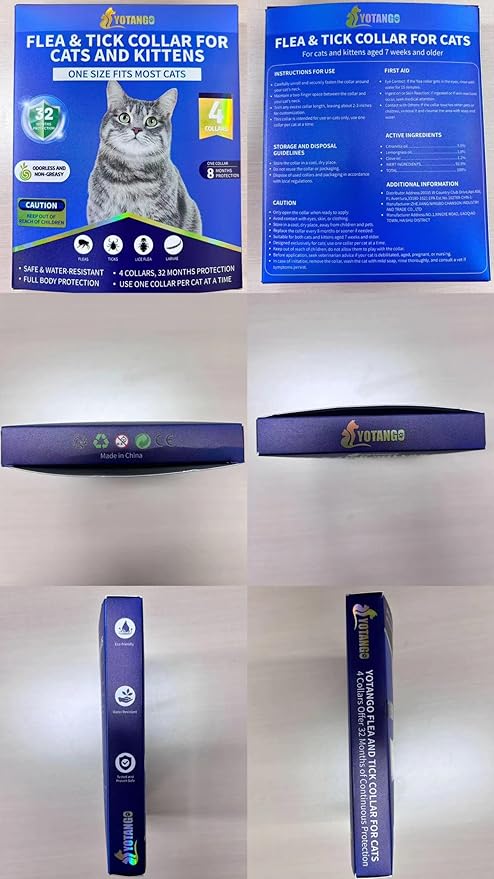 4 Pack Flea Collar for Cats, 32 Months Flea and Tick Prevention for Cats, Waterproof Cat Flea Collar, Natural Cat Flea and Tick Treatment, Adjustable Flea and Tick Collar for Cats Kittens(Grey&Purple)-PurrikoPets