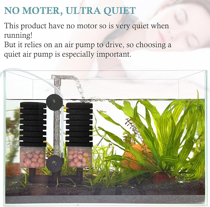 Air Powered Aquarium Sponge Filter with Biochemical Sponge and Ceramic Balls, Quiet Submersible Fish Tank Filter for 8-20Gallon (M-6.7in)-PurrikoPets