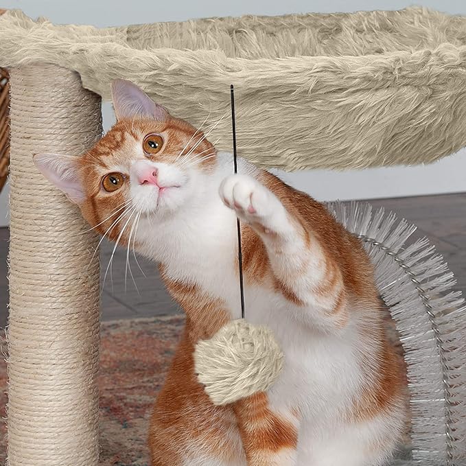 Furhaven 15.75" Tall Playground for Indoor Cats, Ft. Sisal Scratching Posts, Self-Grooming Brush, & Toy - Tiger Tough Hammock Interactive Playground - Cream, One Size-PurrikoPets
