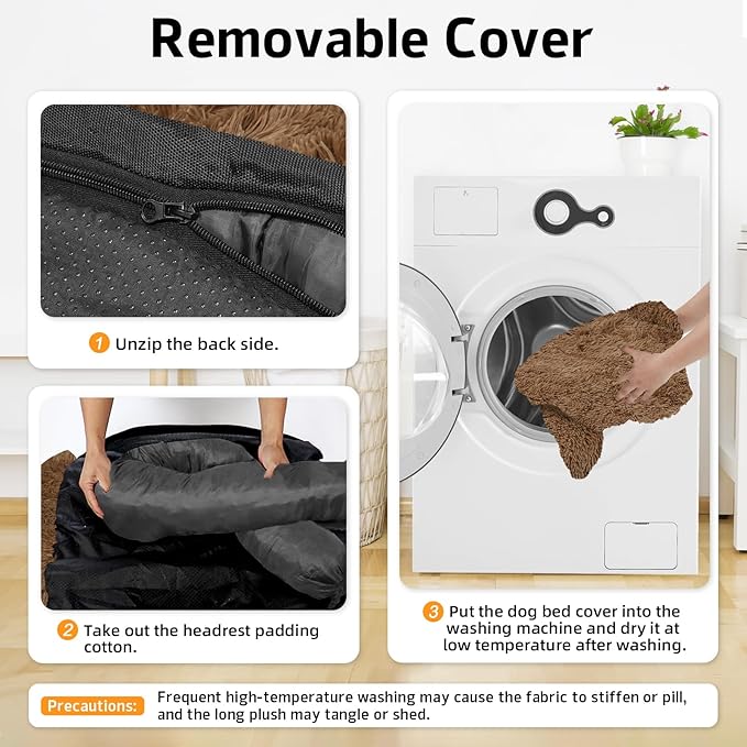 GGIB Calming Dog Bed Fluffy Plush Dog Mat for Furniture Protector with Removable Washable Cover for Large Medium Small Dogs and Cats (Extra Large (53x39.3x6), Brown)-PurrikoPets