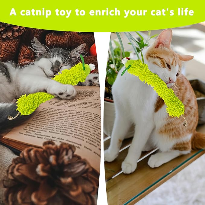 1 Pack Catnip Toys, Soft Cat Pillows Toys, Kitten Caterpillar Catnip Toys,Indoor Interactive Cat Kicker Toys for All Age Cat-PurrikoPets