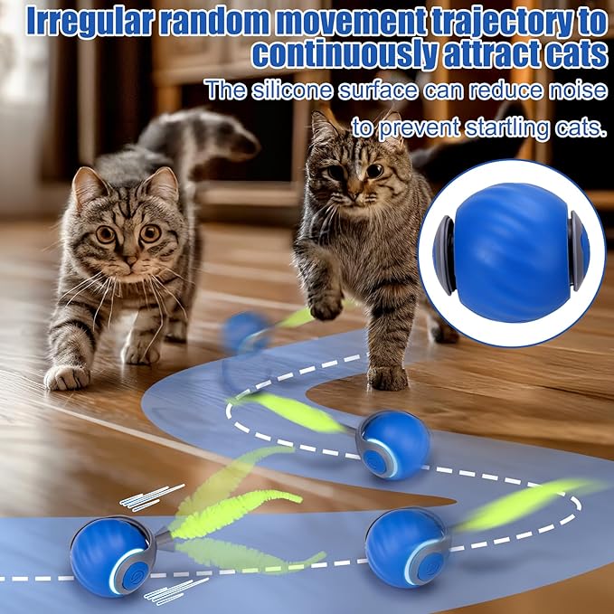 AIERSA Interactive Cat Toys for Indoor Adult Cats, Automatic Self-Play Cat Ball Toy for Kitten to Keep Them Busy, Electric Speed Tail Moving Cat Toy with 3 Tails and 4 Springs (Blue)-PurrikoPets