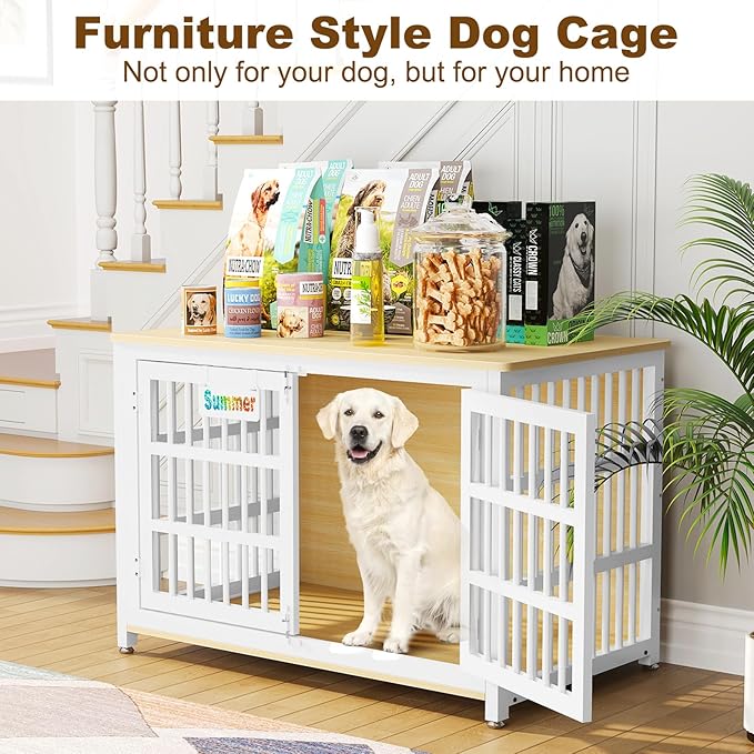 EasyCom Heavy Duty Dog Kennel Indoor with Name Tag, XL Dog Crate Furniturefor Large and Medium Dogs, Double-Doors Sturdy Dog Cage for Anxiety Dog, Decorate House as TV Stand, End Table, Bedside Table-PurrikoPets