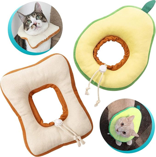 Frienda 2 Pieces Adjustable Cat Cone, Cat Recovery Collar, Kitten Cones After Surgery Pet Neck Strap Elizabethan Donut Toast Neck Cone Collar with Edge for Kitten-PurrikoPets