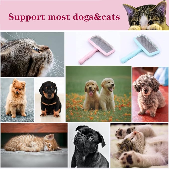 Air Cushion Slicker Brush for Dogs Cats,Soft Pin Shedding Brush for Short Haired Dog,Cat, Pet Grooming Wire Brush for Thin Curly Matted Tangled Hair,14mm(0.55"),Pink-PurrikoPets