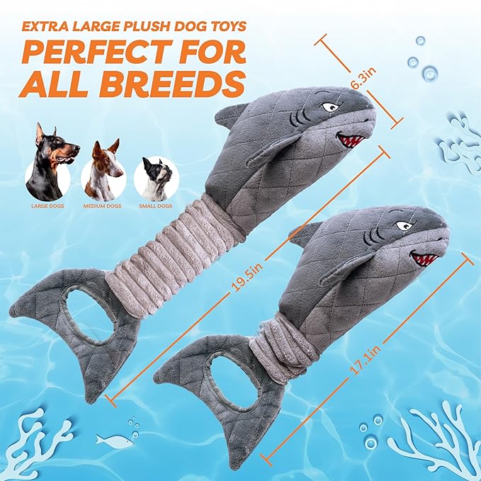 Dog Toys for Small Dogs, Squeaky Tough Dog Toys for Aggressive Chewers, Plush Dog Chew Toys for Teething, Interactive Shark Dog Toys to Keep Them Busy, Puppy Toys for Small, Medium,Large Breeds-PurrikoPets