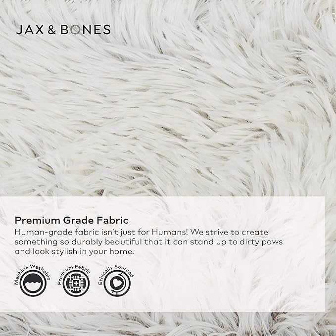 Jax & Bones Dog Napper - Machine Washable Shag Bed for Dogs - Extra Heavy Duty Bolstered Sides - Small White Dog Mat | 24 x 21 Inches-PurrikoPets