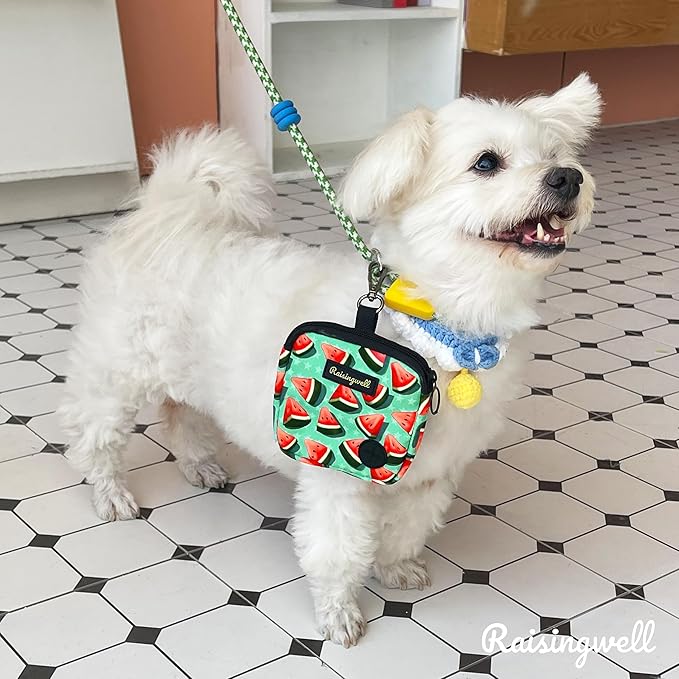 Dog Treat Pouch for Pet Walking and Training with Clicker Poop Bags Small Fanny Zipper Pack Holder for Puppy Snack Dispenser Kit for Leash and Outdoor Use (Watermelon)-PurrikoPets
