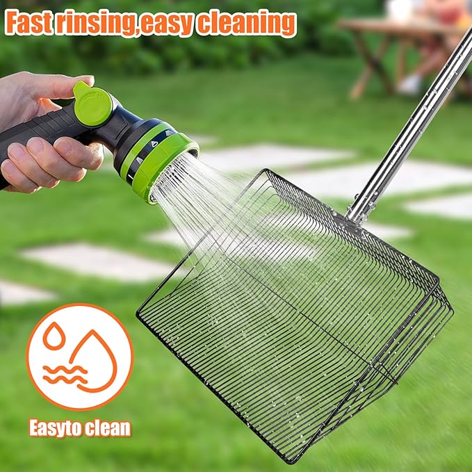 15 inch Large Chicken Poop Scooper with Ergonomic Grip, 6 in 1 Detachable Chicken Scooper for Poop Shovel (20 to 79"), Stainless Steel Sifting Shovel for Chicken Coop/Goat Stall/Stable Cleaning Tool-PurrikoPets