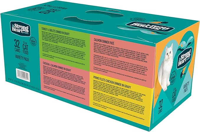 A Strong Heart Canned Wet Cat Food, Dinner Variety Pack - 5.5 oz Cans (Pack of 32), Made in The USA with Real Chicken, Turkey & Salmon-PurrikoPets