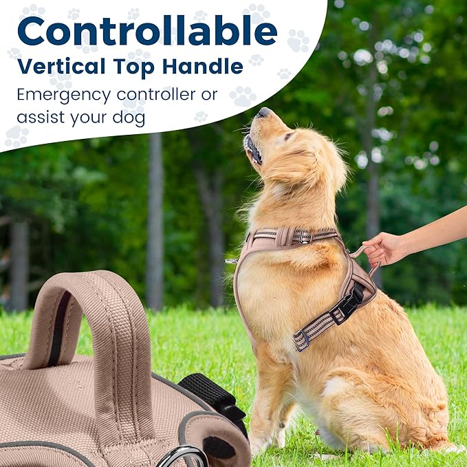 Funfox Dog Harness No Pull, Adjustable Pet Vest Harness, Super Soft Material with Vertical Handle Easy Control, Reflective Night Walking, 2 Leash Clips for Small Sized Dogs, Brown, S-PurrikoPets