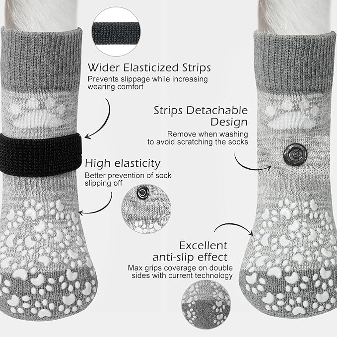 EXPAWLORER Anti Slip Dog Socks to Prevent Licking Paws, Dog Shoes for Hot Pavement, Dog Booties for Small Medium Large Senior Dogs, Traction Control Boots & Paw Protectors for Hardwood Floors-PurrikoPets