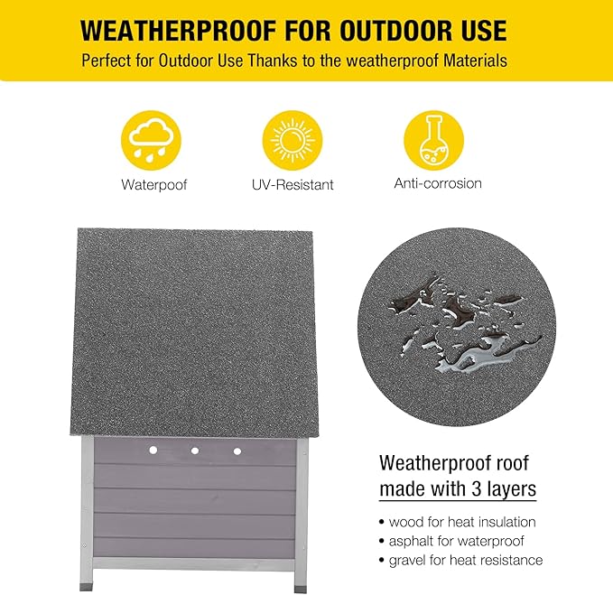 Aivituvin Cat House Waterproof Feral Kitty Shelter Outdoor Indoor Rabbit Hutch for Bunnies,Cats,Dogs and Other Small Animals,Asphalt Roof-PurrikoPets