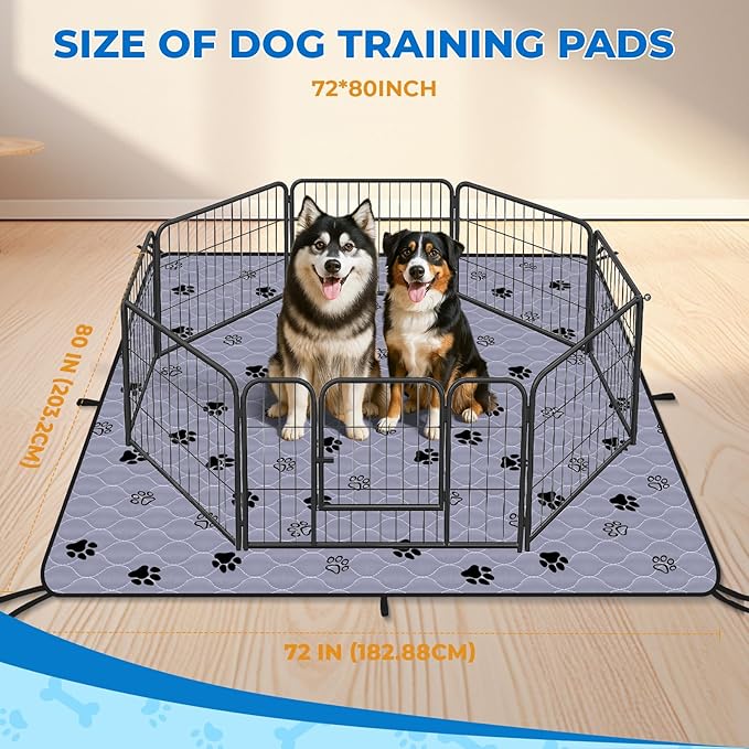 Fostanfly Washable Dog Pee Pads Extra Large 72''x80'' Instant Absorb Training Pads, Non-Slip Pet Playpen Mat Waterproof Reusable Floor Mat for Puppy/Senior Dog, Housebreaking & Incontinence-PurrikoPets