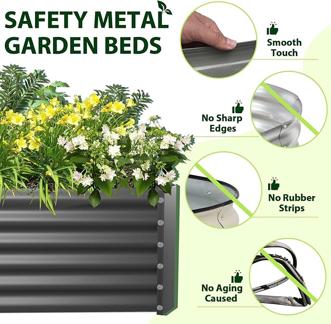 A ANLEOLIFE 8X4X1.5ft Galvanized Raised Garden Bed Kit, Rectangular Large Metal Deep Root Planters for Outdoor Plants Vegetables Flowers Herb, 359 Gallon Capacity- Quartz Grey-PurrikoPets