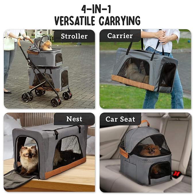 Double Pet Stroller with Detachable Carriers - Ideal for 2 Dogs or Cats - Compact & Convenient Design - Easy Assembly Double Dog Stroller - Graphite Gray-PurrikoPets