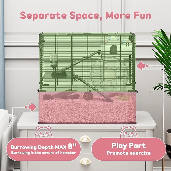 3-Tier Glass Hamster Tank, Large Hamster Cage Habitat with 11inch Big Running Wheel for Rat, Mouse, Gerbil, Syrian Hamster, 370 SQ INCHES-PurrikoPets