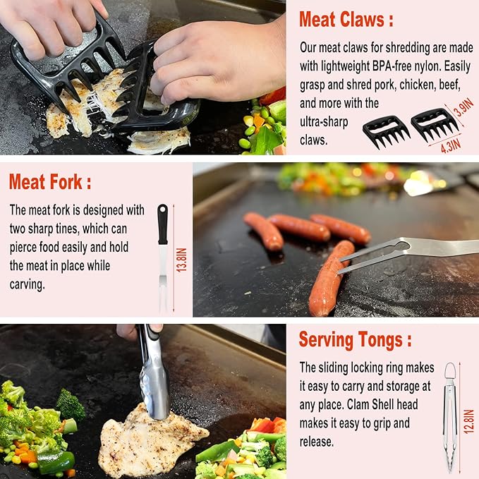 38PCS Flat Top Grill Accessories Set - Must Have for Your Outdoor with Professional Griddle Spatula, Cleaning Kit, Grill Basting Cover - Ideal Griddle Gift for Men Women-PurrikoPets