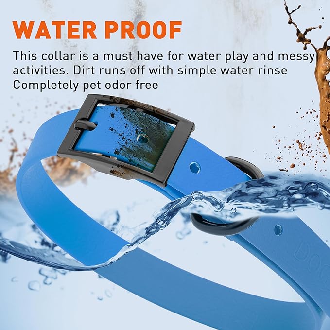 Dogline Biothane Waterproof Dog Collar Strong Coated Nylon Webbing with Black Hardware Odor- Proof for Easy Care Easy to Clean High Performance Fits Small Medium or Large Dogs, Cerulean Blue-PurrikoPets