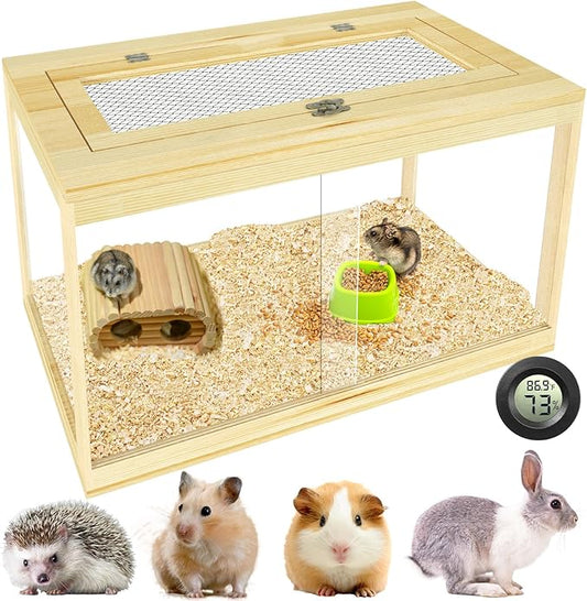 24" Hamster Cage, Lockable Sliding Door Gerbil Cage, Dwarf Hamster Cage with Metal Mesh Roof, Mice and Small Animal Habitat, Chewproof Syrian Hamster Enclosure, (Wooden, 24" L x 16" W x 16" H)-PurrikoPets