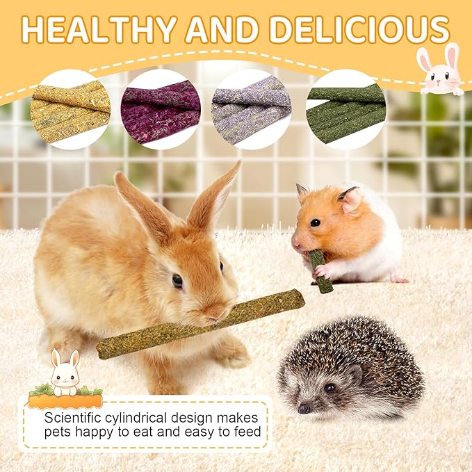 52Pcs Rabbit Chew Sticks, Guinea Pig Toys, Natural Timothy Grass Molar Teeth Stick, Mixing Flowers, Roses, Calendula and Forget Me Not, Small Animals Treats-PurrikoPets