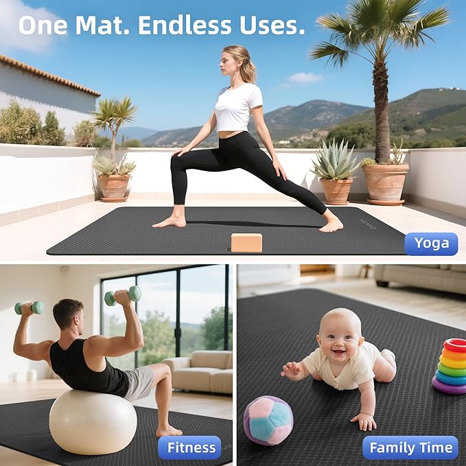 Extra Large Yoga Mat - 72"x35", 72"x48", 78"x57" - Wide TPE Exercise Mat for Home, Stretching, Couples & Family Workouts - 6-12mm Thick, Non-Slip & Waterproof - with Carry Bag and Straps-PurrikoPets